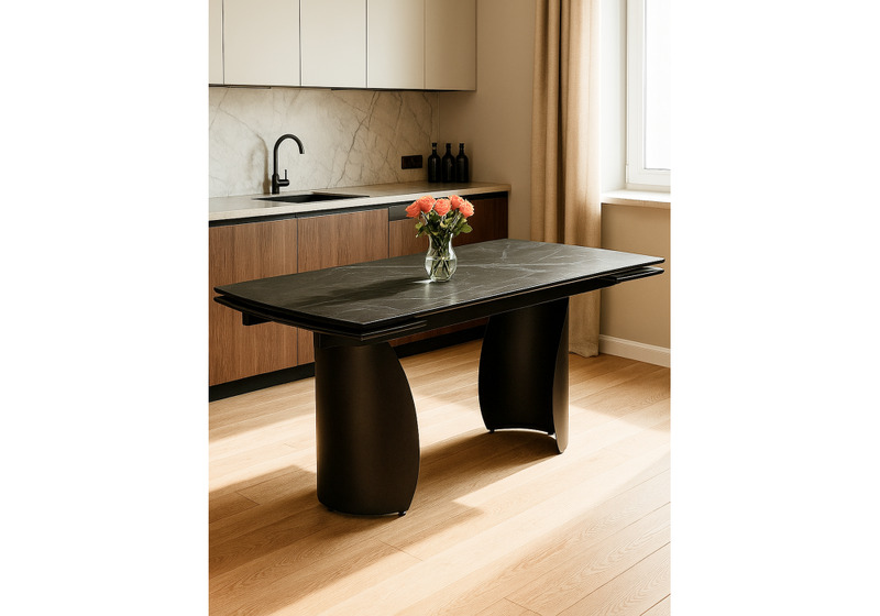 Керамический стол, Готланд 160(220)х90х79 черный мрамор / черный