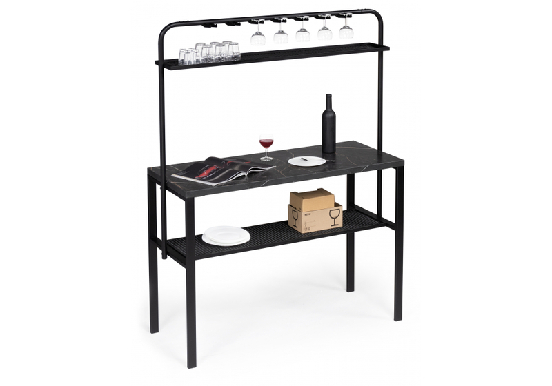 Барный стол, Нари 120х50х171 файерстоун / черный матовый