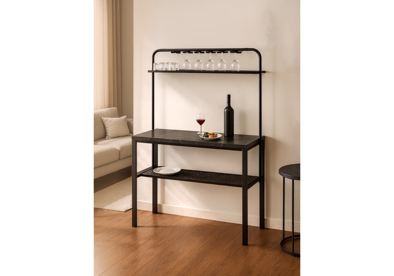 Барный стол, Нари 120х50х171 файерстоун / черный матовый