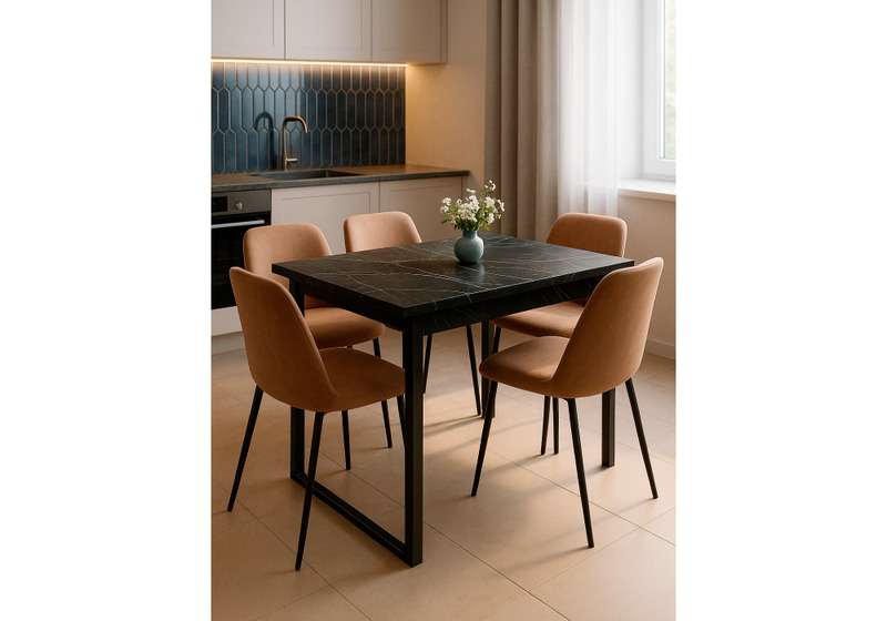 Стол деревянный, Форли 90(150)х67 файерстоун / черный матовый