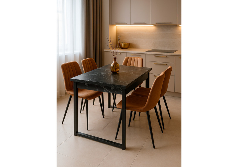 Стол деревянный, Форли 90(150)х67 файерстоун / черный матовый