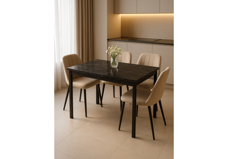 Стол деревянный, Оригон 120(160)х70 файерстоун / черный матовый