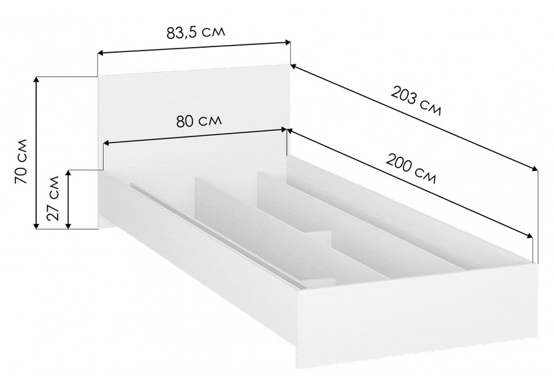 Кровать, Адайн 80х200 белое дерево