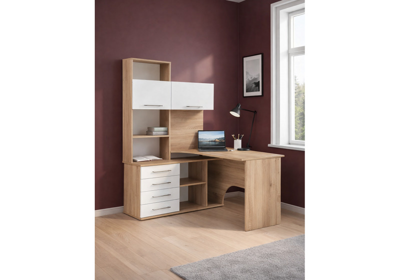 Компьютерный стол, КСТ-14.1Л левый дуб сонома / белый