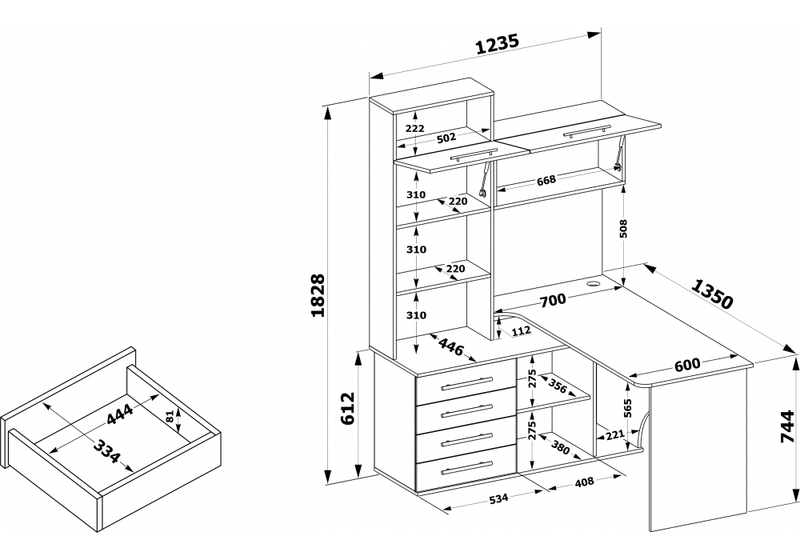 Компьютерный стол, КСТ-14.1Л белый левый