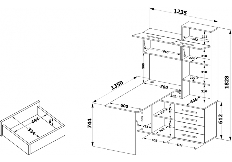Компьютерный стол, КСТ-14.1П правый дуб сонома / белый