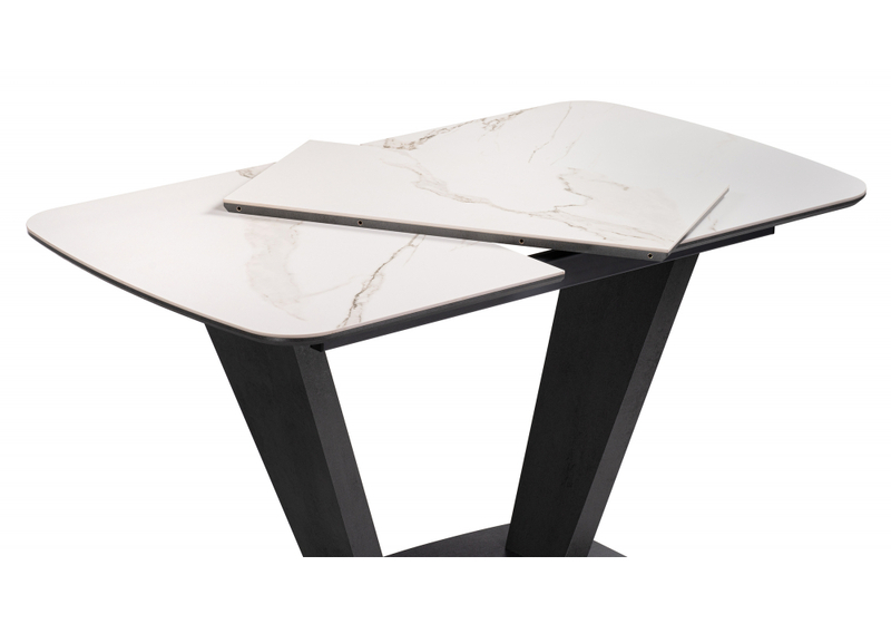 Керамический стол, на тумбе Петир 120(160)х80х75 белый мрамор / графит / темный камень