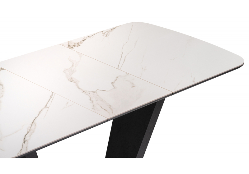 Керамический стол, на тумбе Петир 120(160)х80х75 белый мрамор / графит / темный камень