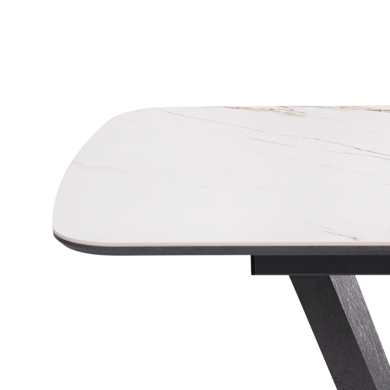 Керамический стол, на тумбе Петир 120(160)х80х75 белый мрамор / графит / темный камень