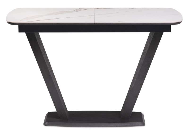 Керамический стол, на тумбе Петир 120(160)х80х75 белый мрамор / графит / темный камень