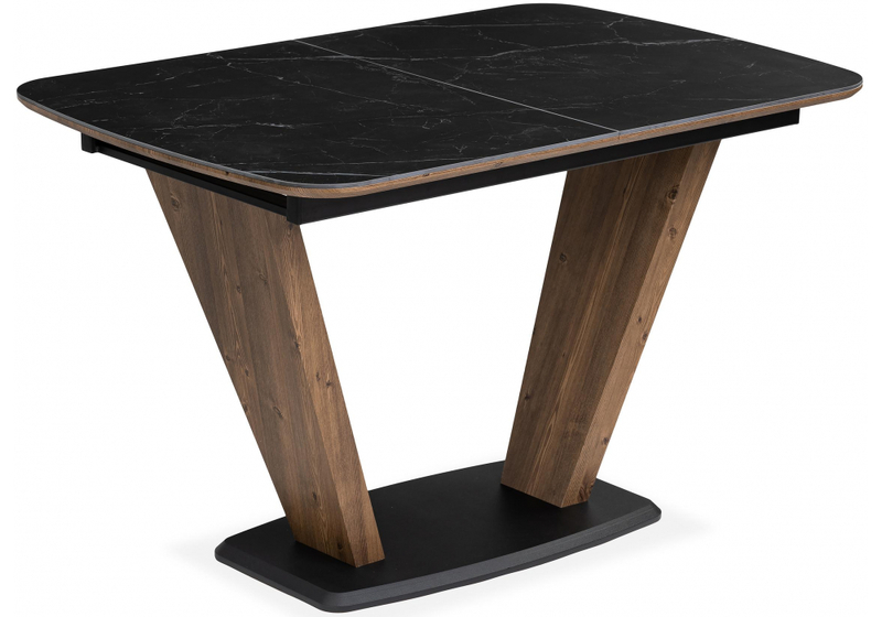 Керамический стол, Петир 120(160)х80х75 черный мрамор / орех / черный