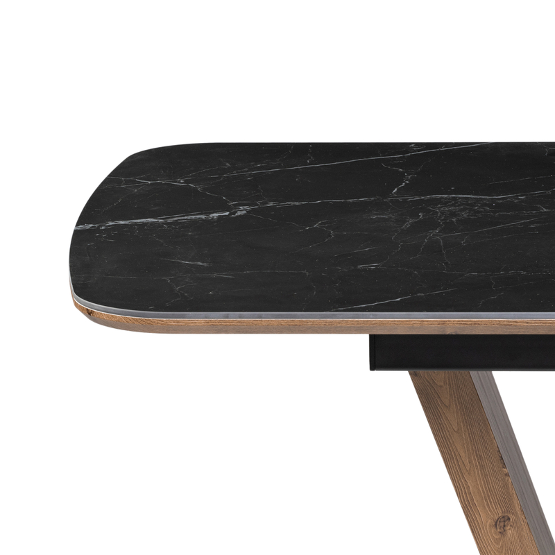 Керамический стол, Петир 120(160)х80х75 черный мрамор / орех / черный