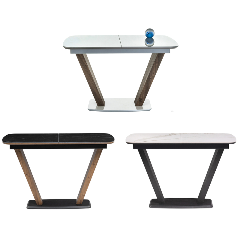 Керамический стол, Петир 120(160)х80х75 черный мрамор / орех / черный