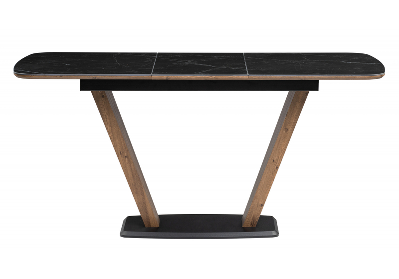 Керамический стол, Петир 120(160)х80х75 черный мрамор / орех / черный
