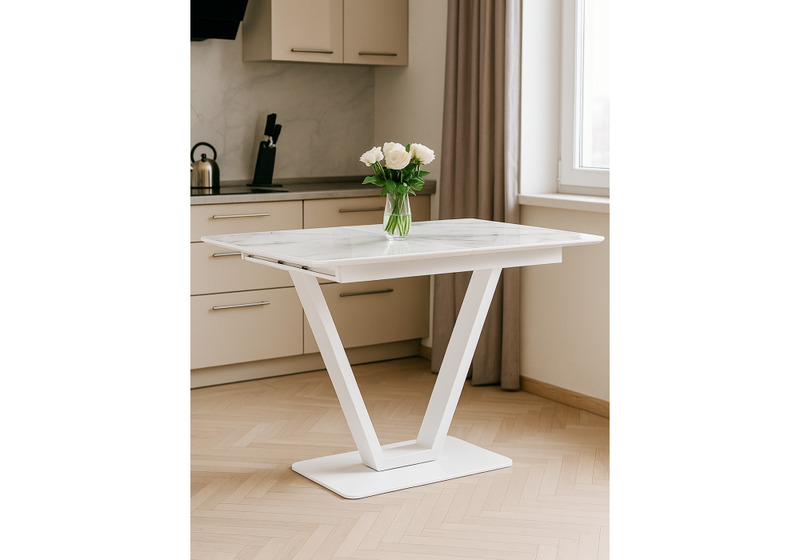 Стол стеклянный, на тумбе Бугун 120х80х77 белый мрамор / белый