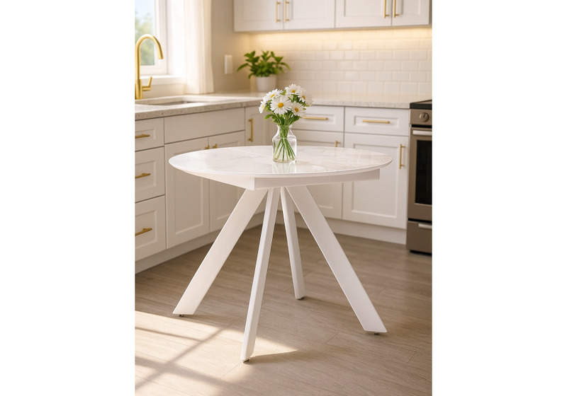 Стол стеклянный, Галвестон 100х76 белый мрамор / белый