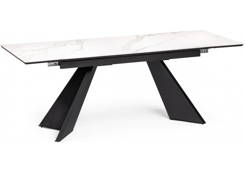 Керамический стол, Ливи 140(200)х80х78 белый мрамор / черный