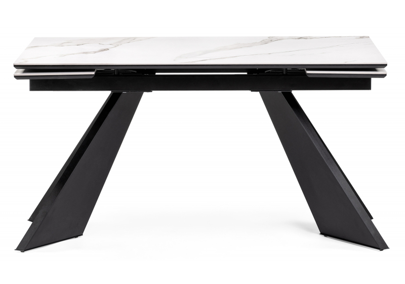 Керамический стол, Ливи 140(200)х80х78 белый мрамор / черный