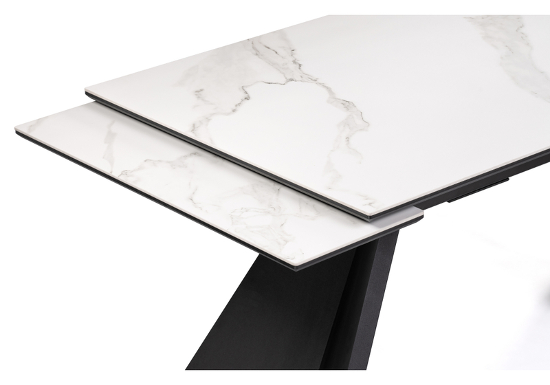 Керамический стол, Ливи 140(200)х80х78 белый мрамор / черный