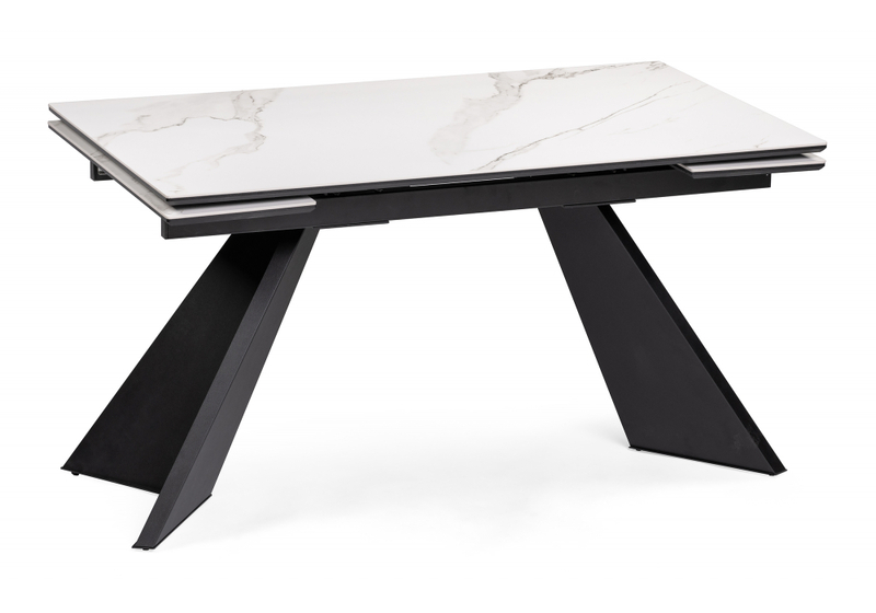 Керамический стол, Ливи 140(200)х80х78 белый мрамор / черный