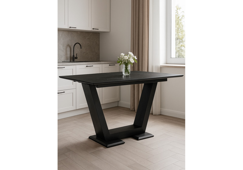 Керамический стол, Иматра 140(180)х80х76 черный мрамор / черный