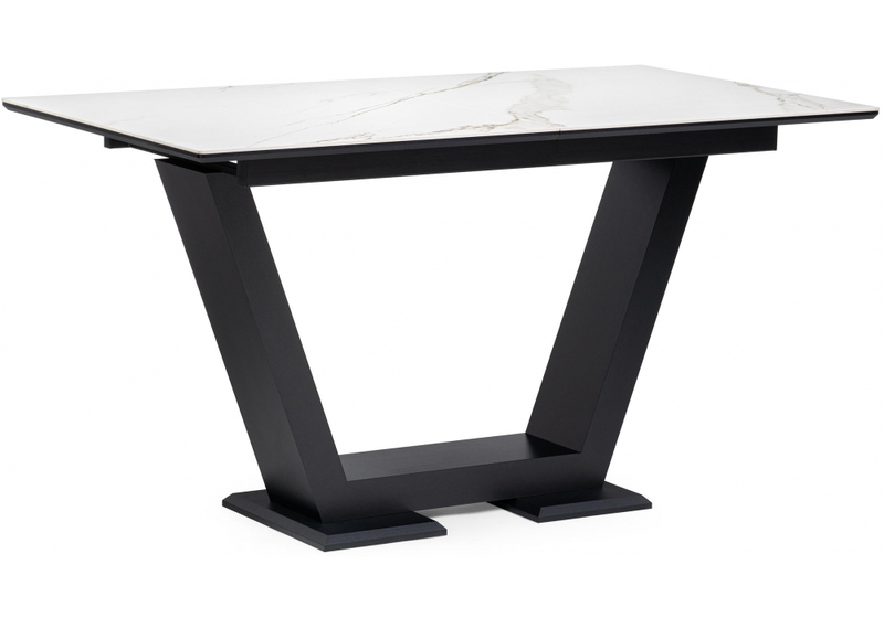 Керамический стол, на тумбе Иматра 140(180)х80х76 белый мрамор / черный