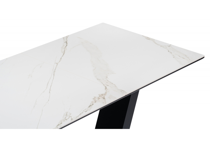 Керамический стол, на тумбе Иматра 140(180)х80х76 белый мрамор / черный