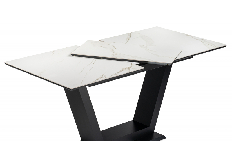 Керамический стол, на тумбе Иматра 140(180)х80х76 белый мрамор / черный