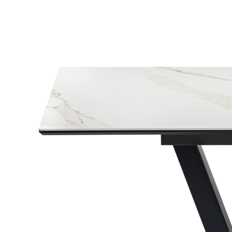 Керамический стол, на тумбе Иматра 140(180)х80х76 белый мрамор / черный