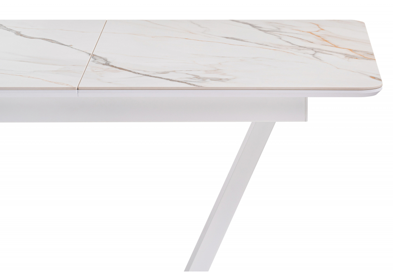 Керамический стол, на тумбе Бугун 120(160)х80х77 белый мрамор с прожилками / белый