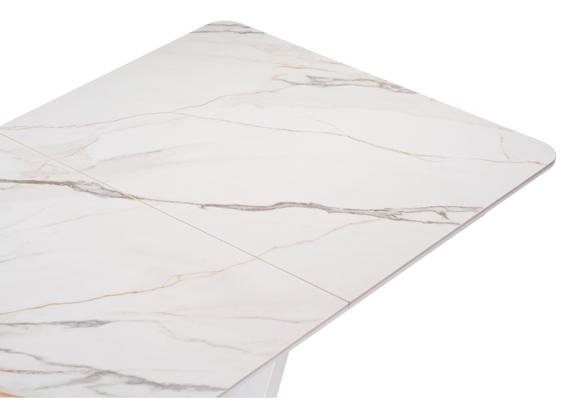 Керамический стол, на тумбе Бугун 120(160)х80х77 белый мрамор с прожилками / белый