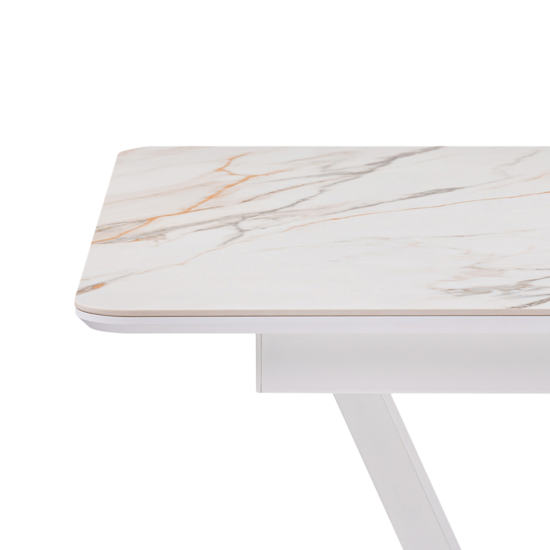 Керамический стол, на тумбе Бугун 120(160)х80х77 белый мрамор с прожилками / белый