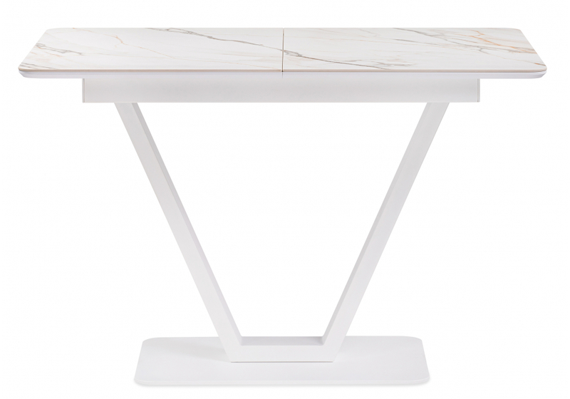 Керамический стол, на тумбе Бугун 120(160)х80х77 белый мрамор с прожилками / белый