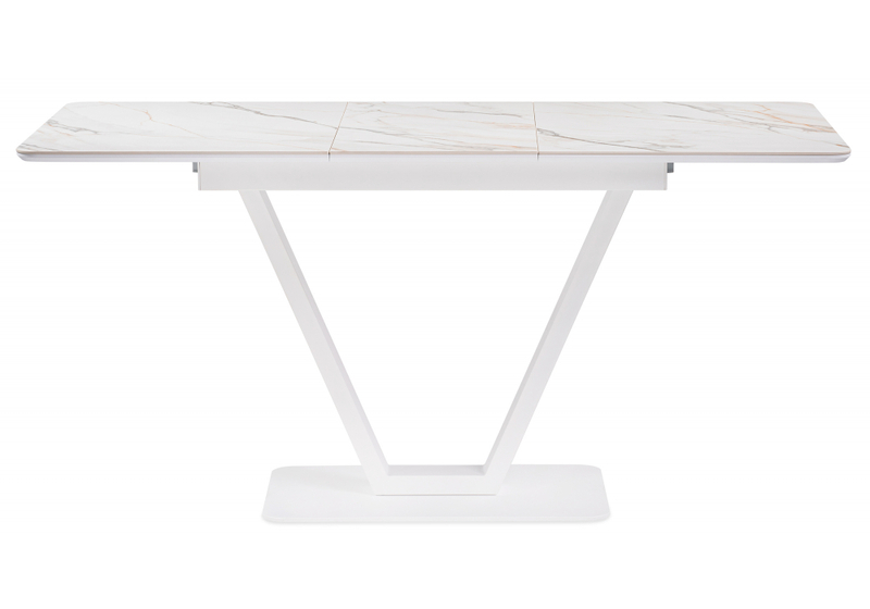 Керамический стол, на тумбе Бугун 120(160)х80х77 белый мрамор с прожилками / белый
