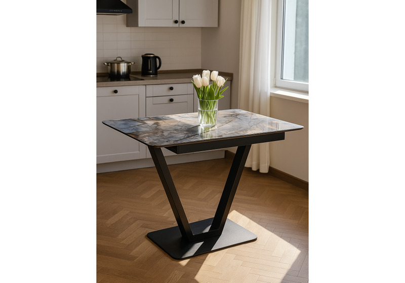 Стол стеклянный, на тумбе Бугун 120х80х77 магеллан / черный