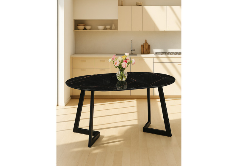 Стол стеклянный, Алингсос 100(140)х100х76 обсидиан / черный