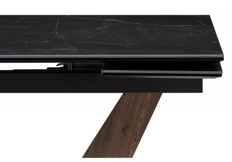 Керамический стол, Кели 140(200)х80х76 черный мрамор / орех кантри / черный