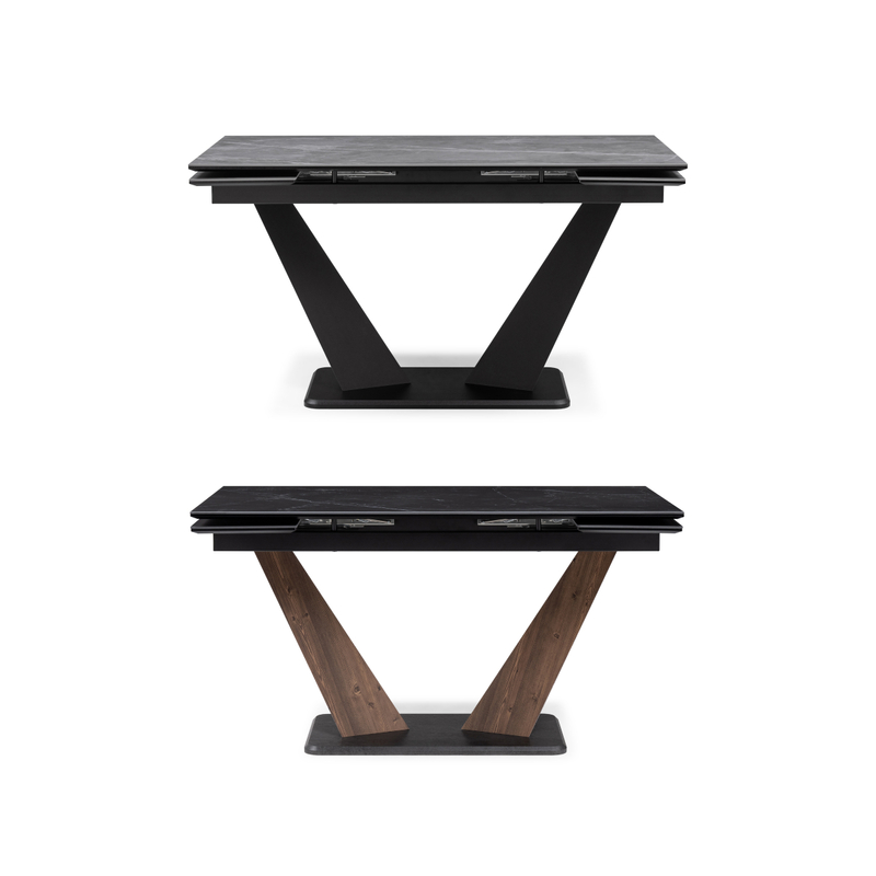 Керамический стол, Кели 140(200)х80х76 черный мрамор / орех кантри / черный