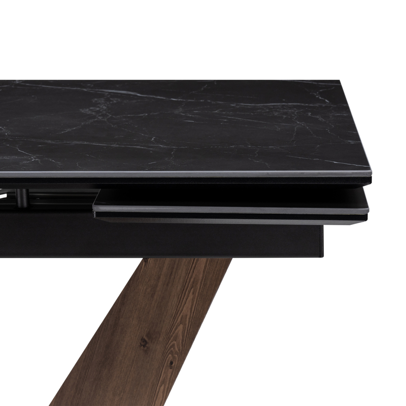 Керамический стол, Кели 140(200)х80х76 черный мрамор / орех кантри / черный