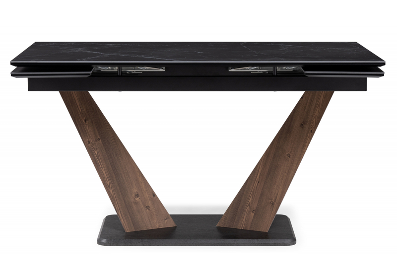 Керамический стол, Кели 140(200)х80х76 черный мрамор / орех кантри / черный