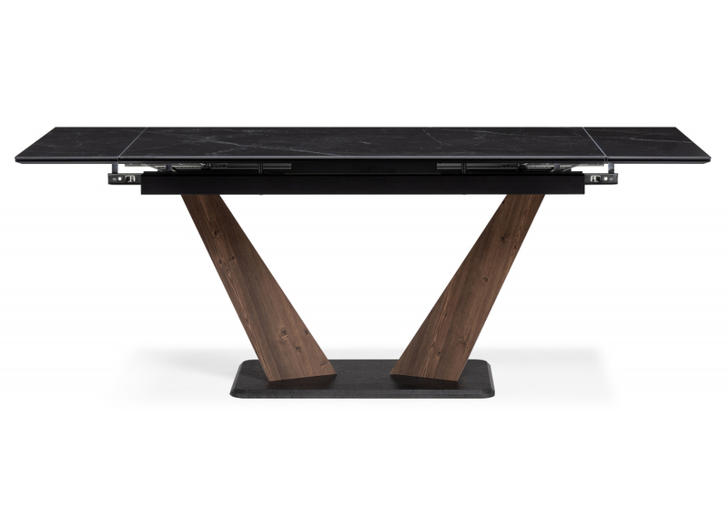 Керамический стол, Кели 140(200)х80х76 черный мрамор / орех кантри / черный