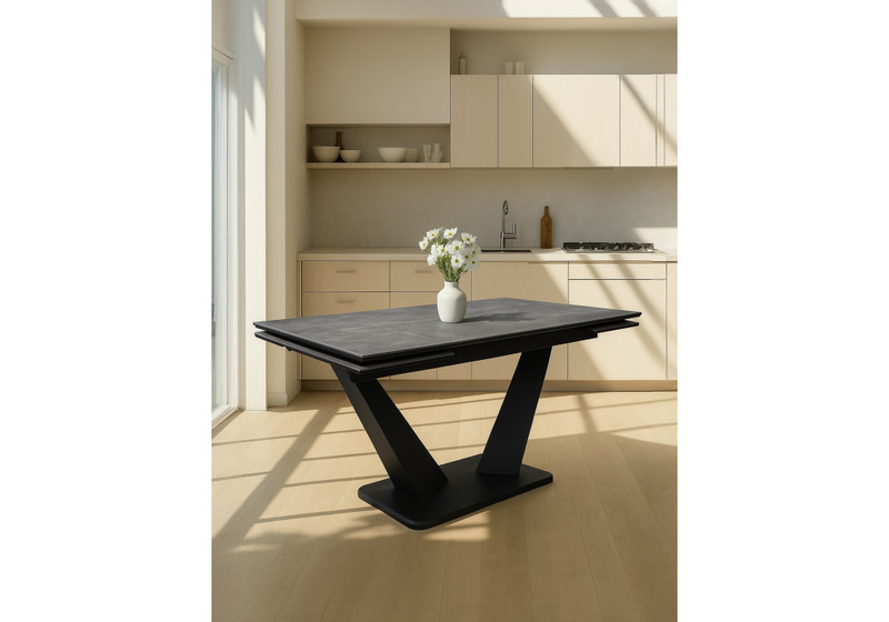 Керамический стол, Кели 140(200)х80х76 серый мрамор / черный