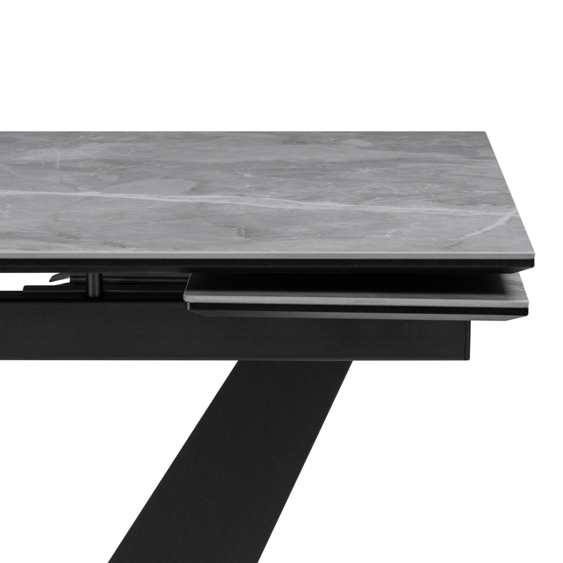 Керамический стол, Кели 140(200)х80х76 серый мрамор / черный
