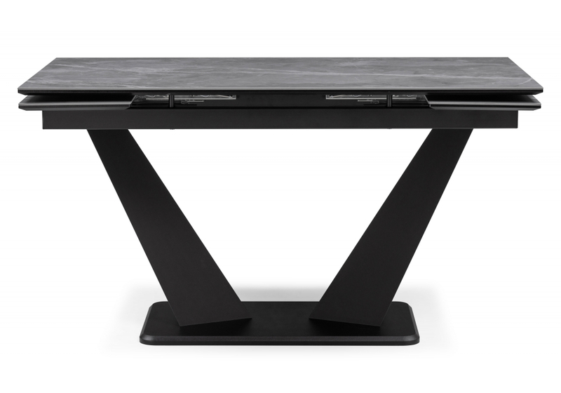 Керамический стол, Кели 140(200)х80х76 серый мрамор / черный