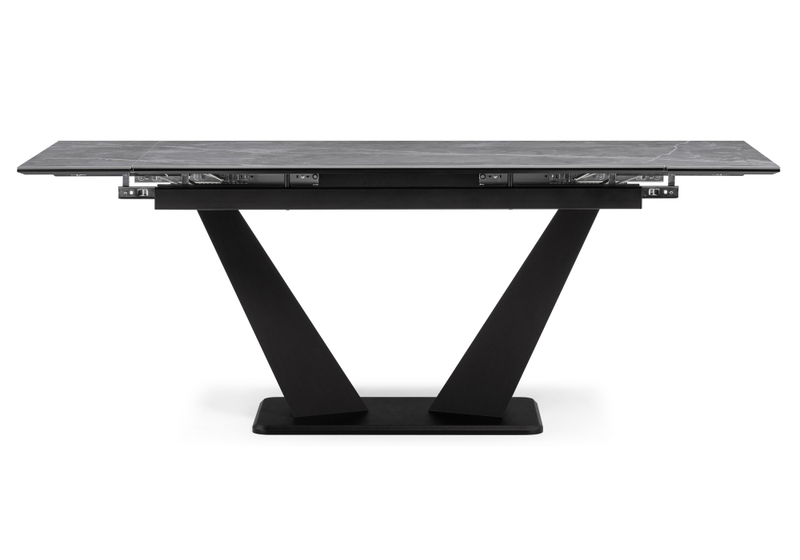 Керамический стол, Кели 140(200)х80х76 серый мрамор / черный