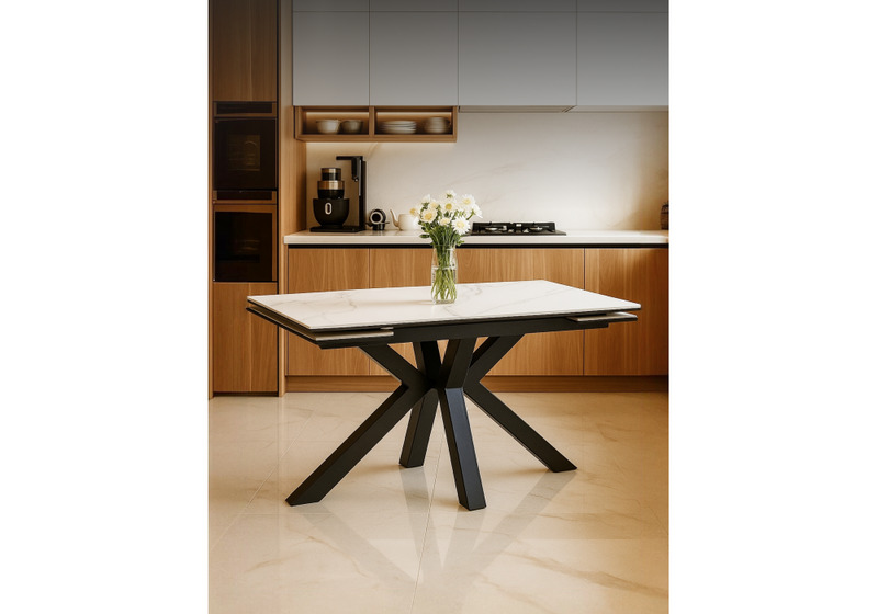 Керамический стол, Бронхольм 140(200)х80х77 белый мрамор / черный