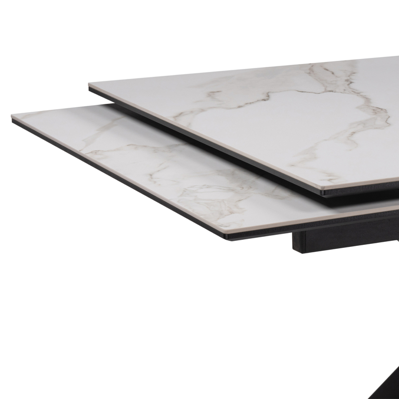 Керамический стол, Бронхольм 140(200)х80х77 белый мрамор / черный