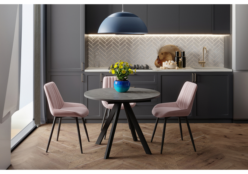 Стол деревянный, Трейси 90(120)х90х75 бетон / черный