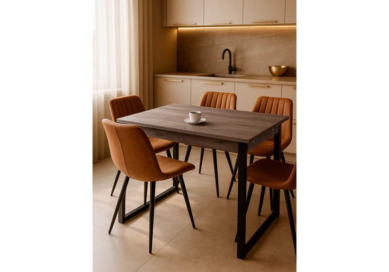 Стол деревянный, Форли 110(170)х67х77 рошелье / черный матовый