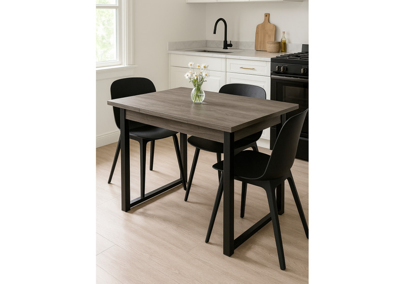 Стол деревянный, Форли 110(170)х67х77 рошелье / черный матовый